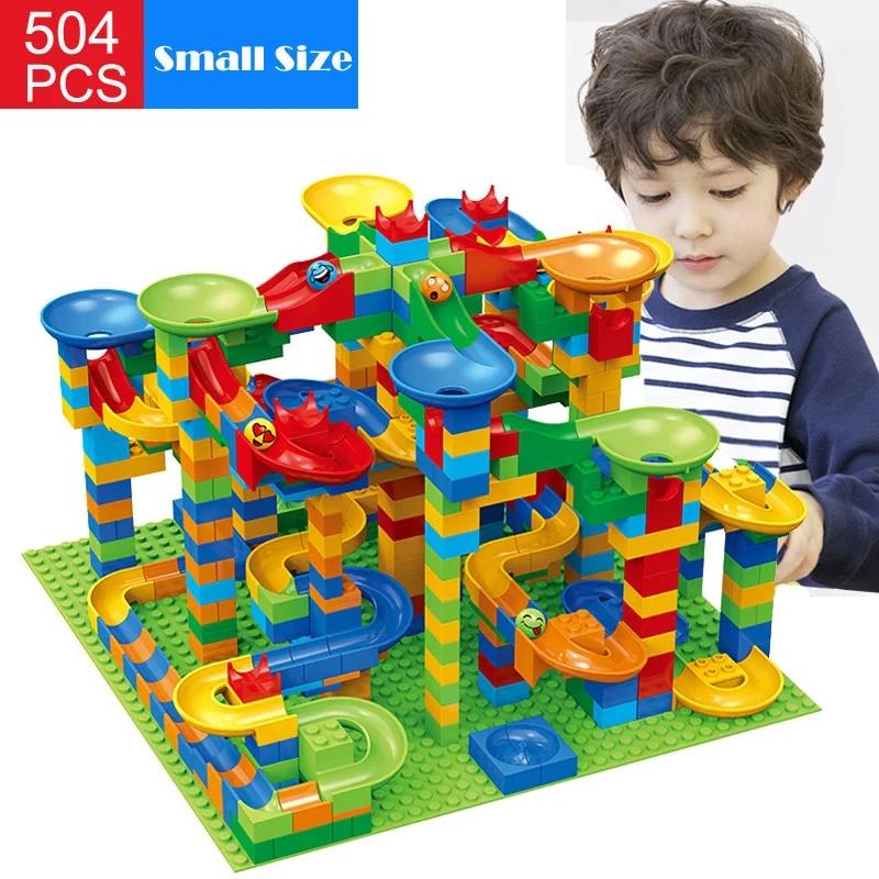 Marble Race Run Block Small Size Building Blocks Maze Ball Funnel Slide Blocks DIY Creative Assemble Bricks Toys for Kids Gift