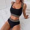 New Women's Two-Piece Solid Color Bikini with Webbing Strap Triangle Panties Swimsuit