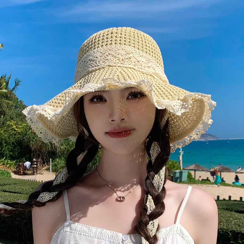 Summer Beach Seaside Sun Hat Lace Big Brim Straw Hat Women Outdoor Outing Versatile Sun Hat
