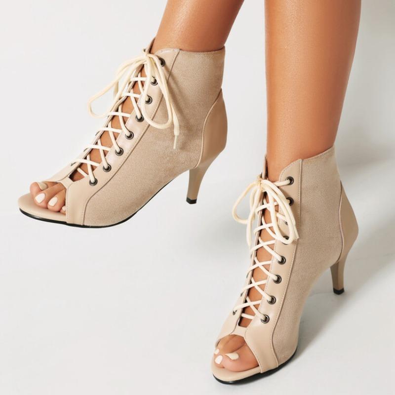 Women's Summer Fashion Fish Mouth High Heels Brand Design Cross Tie Hollow Sandals Open Toe Party High Heels Zapatilla Mujer