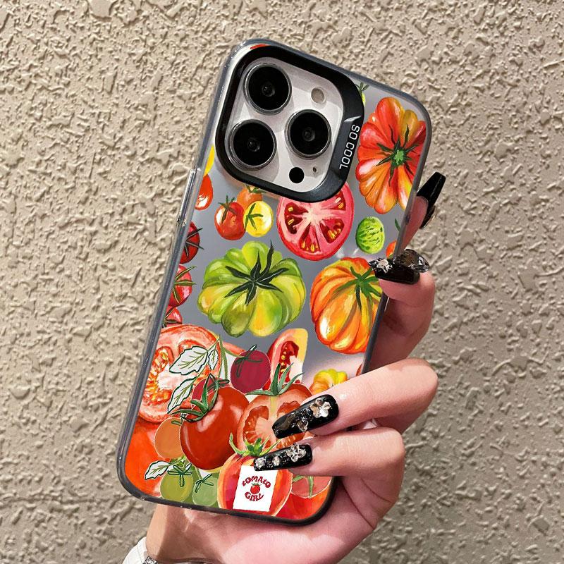 Милый лазерный чехол для телефона с рисунком красных помидоров для iPhone 16 15 14 Pro Max Plus 17 Pro Max Air 13 12 Mini 11 Pro Max Ударопрочный чехол