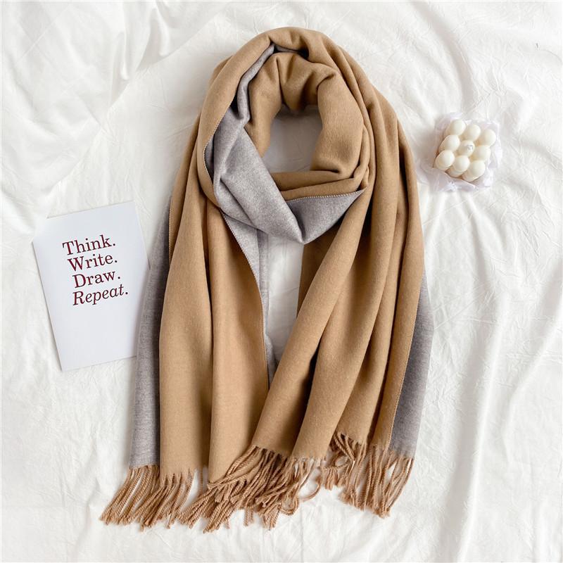 Scarf Women's Winter Simple Versatile Soft Double Sided Solid Color Shawl Tassel Imitation Cashmere Thickened Autumn and Winter Warm Scarf
