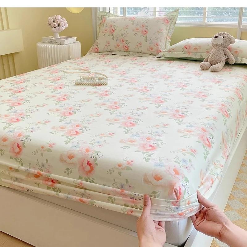 Односпальные, Двуспальные, Queen, King Хлопковые Печатные Натяжные Простыни для Домашней Кровати Пылезащитный Защитный Чехол Покрытие для Матраса Кровати