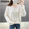 Plus Size Hollow-out Knit Women's Pullover Spring and Autumn V-neck Top Loose Outer Sweater