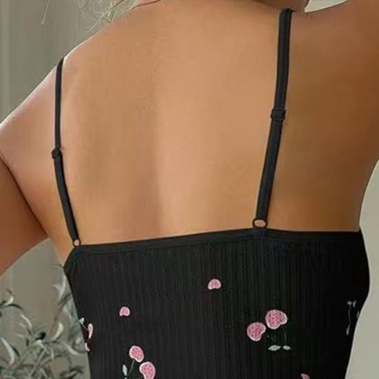 2 Pcs/Set Women Vest Shorts Suit Bow Cherry Print U Neck Sleeveless Top High Waist Short Trousers Homewear Loungewear Outfit Summer Sleepwear