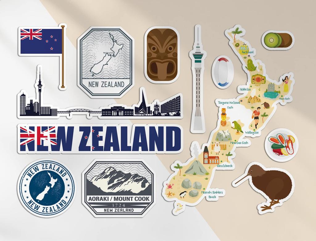 A5 Sticker Sheet New Zealand Vinyl Stickers - Landmarks Map Culture Country Holidays Flag Travel #78489