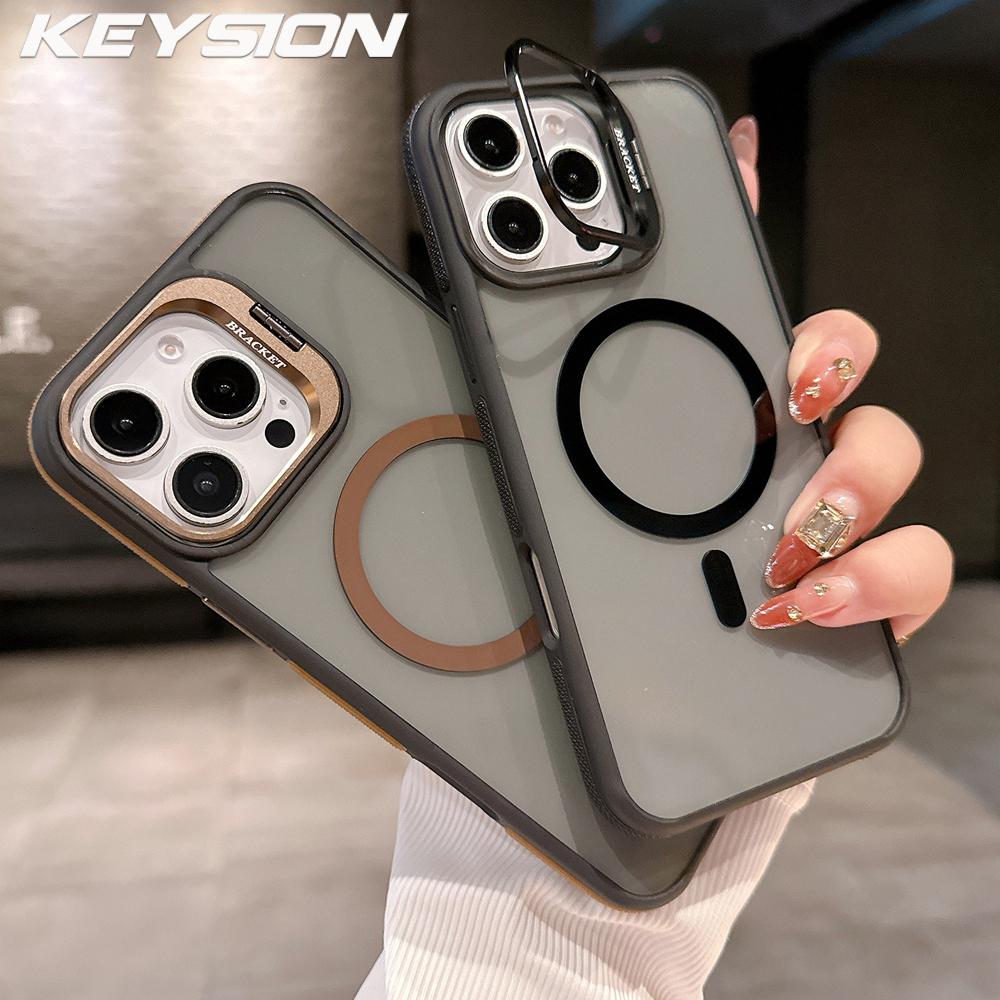 KEYSION Прозрачный магнитный чехол-подставка для линз MagSafe для iPhone 14 15 16 Pro Max 16 Plus, противоударный чехол для телефона с цветовым блоком