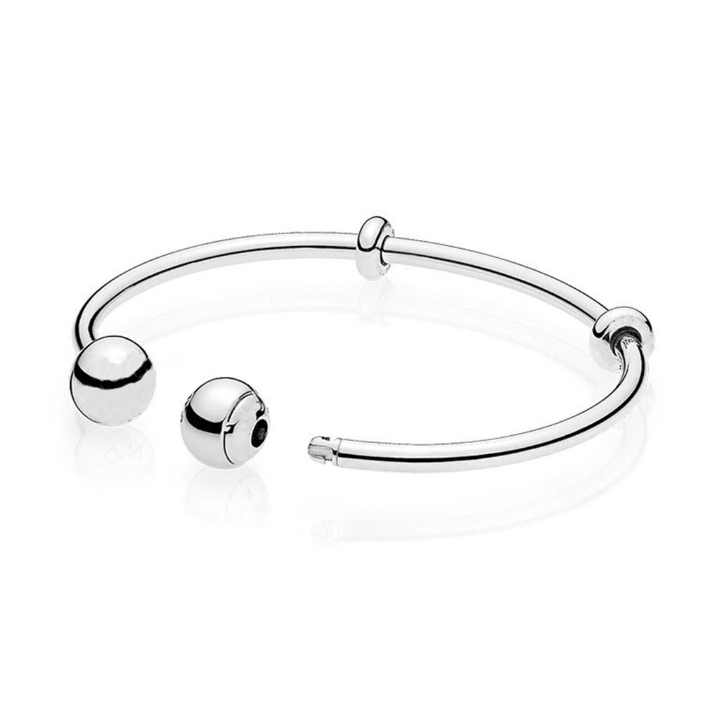 Модный женский базовый браслет из серебра 925 пробы с открытым круглым бисером, посеребренный, классические легкие роскошные украшения с тканевой сумкой