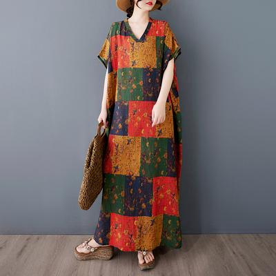 2025 Летнее платье больших размеров для женщин Повседневное льняное винтажное длинное платье Свободное базовое хлопковое платье