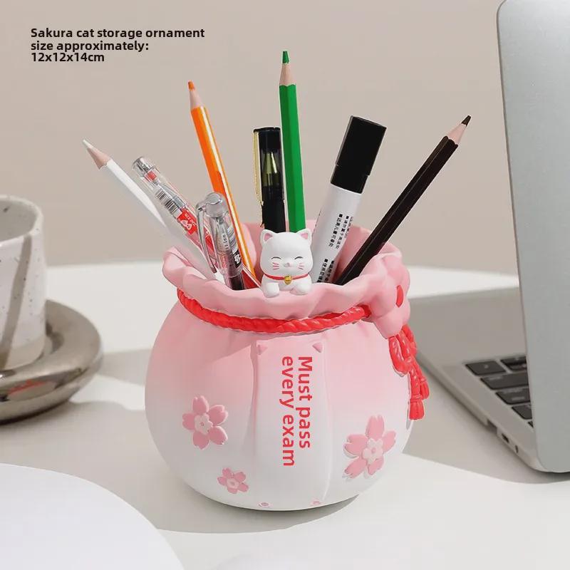 Подставка для ручек для кошек Cherry Blossom: Милое украшение для хранения вещей в детской спальне и учебном столе — идеальный подарок для студента