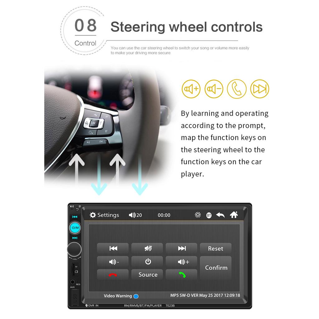 Автомобильная стереосистема совместима с iOS CarPlay/Android Auto 7-дюймовый двойной Din с сенсорным экраном рулевого управления FM-радио