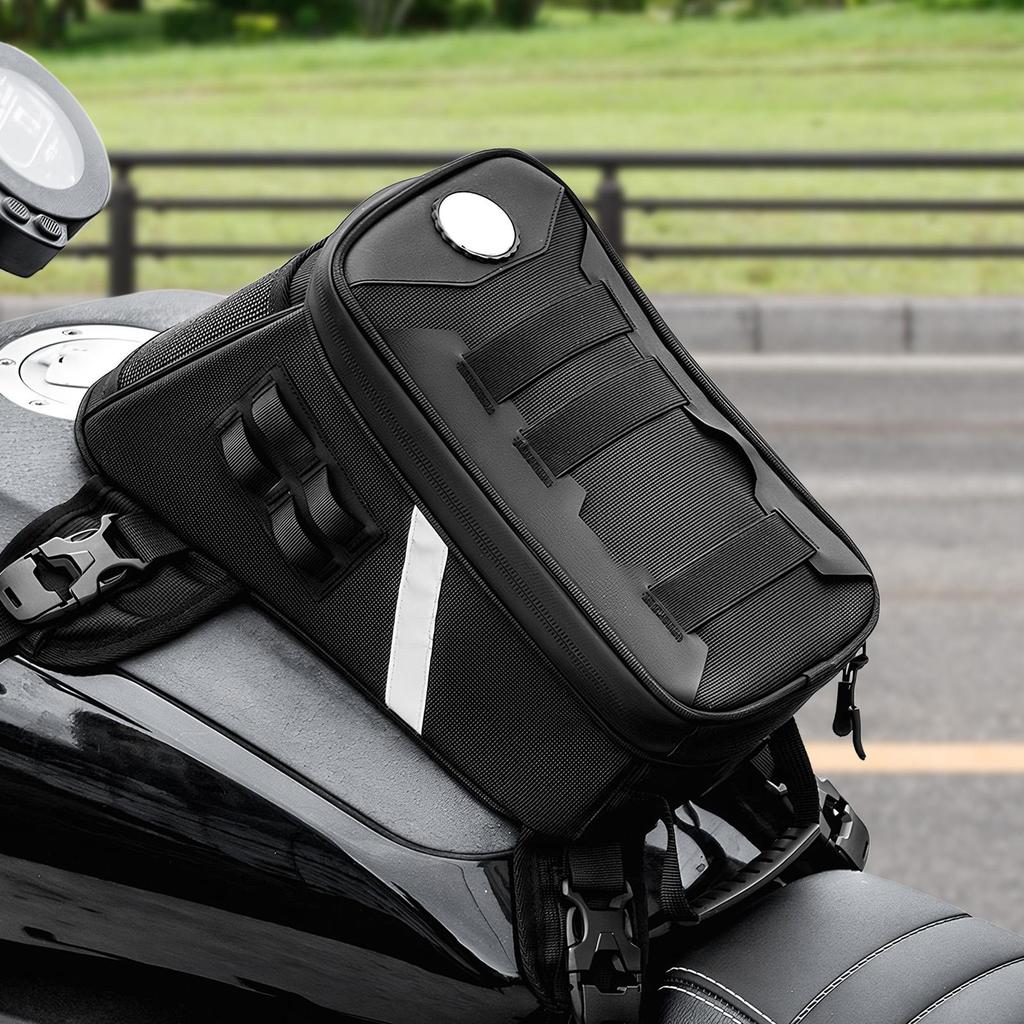 5L Reflective Motorcycle Bag Anti-Slip Storage Pouch with Elastic Straps Water Resistant for Bike Scooter Frame Travel
