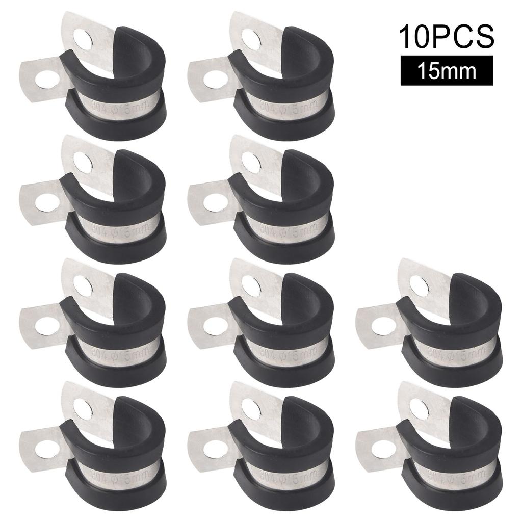 10pcs Stainless Steel Rubber Lined P Hose Pipe Clamps Cable Mounting Clips Wire