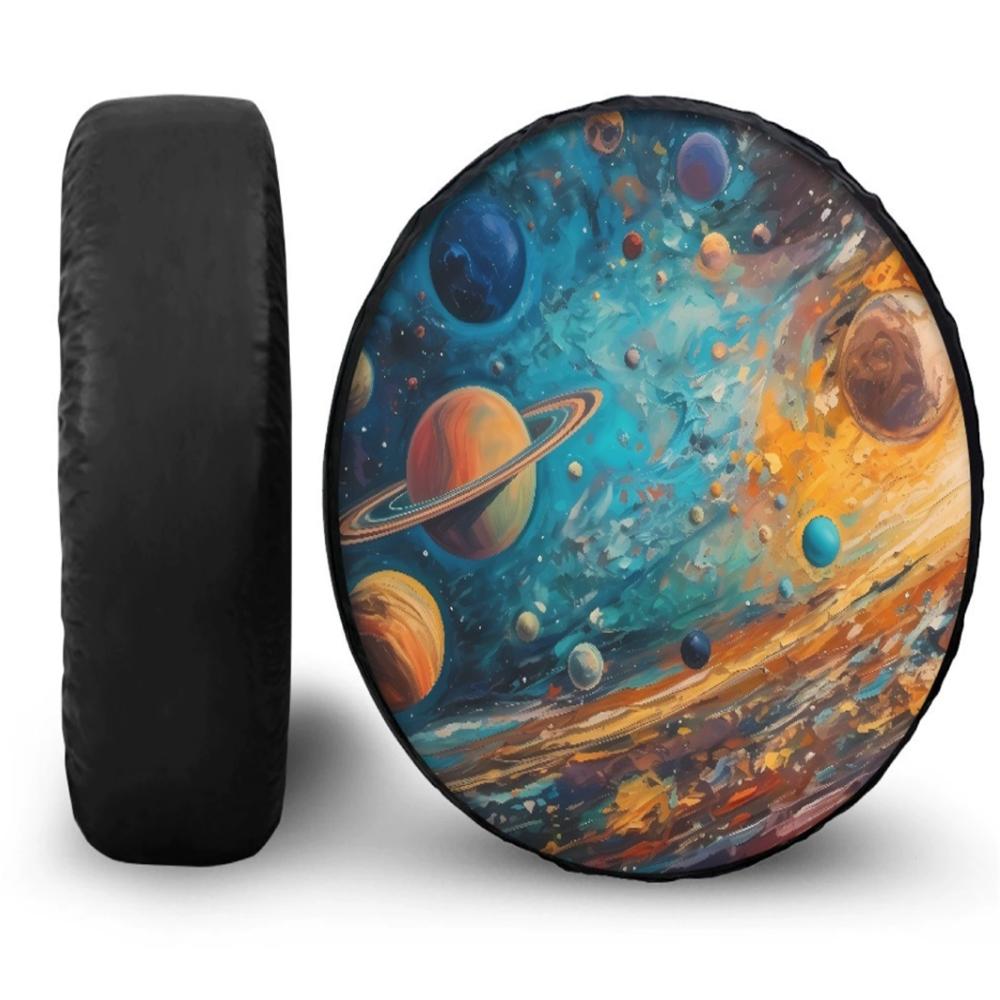 1 X New Design Pu Leather Car Spare Tire Cover Starry Sky Astronaut Universe Pattern For Toyota Jeep Hummer Back Wheel Protector