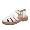 Soft Leather Casual Sandals Summer Woven Soft Bottom Closed Toe Platform Retro Flat Roman Style Sandals Women