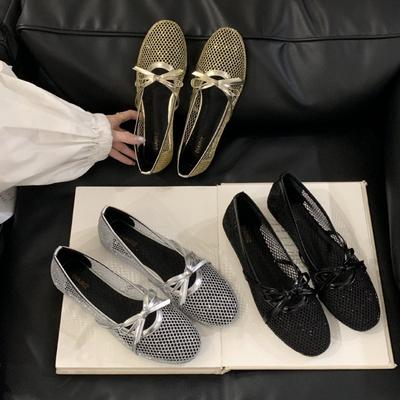 2025 Весна и Осень Новая Мода Универсальные Ажурные Сандалии Женские Однословный Бант Круглый Носок Мелкий Вырез Мэри