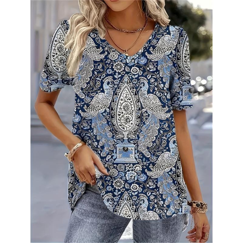 Женская футболка с V-образным вырезом и 3D-геометрическим принтом, короткий рукав, повседневный летний повседневный летний топ