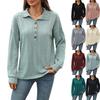 Women's Fashion Solid Color Lapel Button Stitching Loose Long Sleeve T-Shirt Top