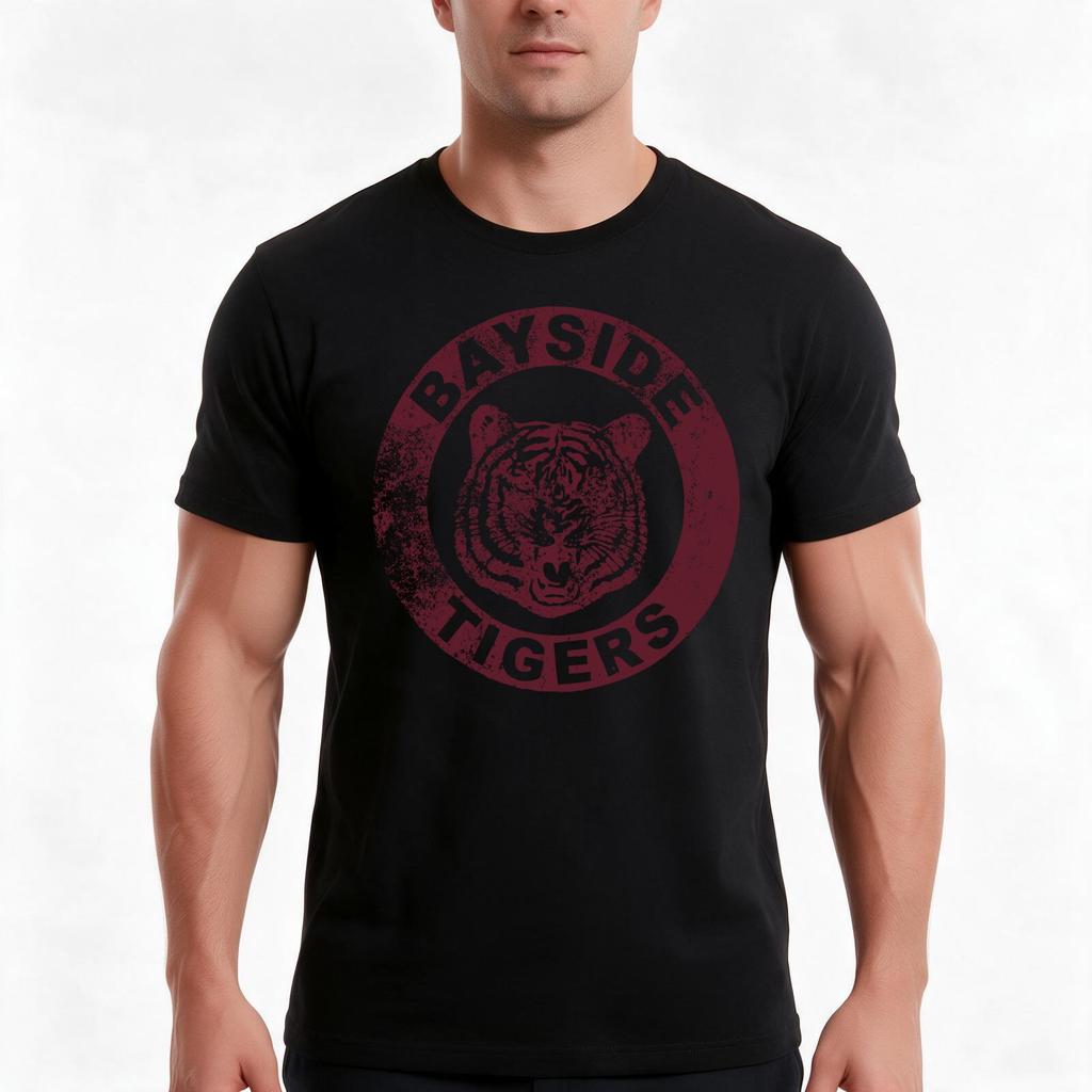 Bayside Tigers Mascot Emblem Distressed Tshirt Summer Casual Cotton Tee Oversized Streetwear Tops Vintage Graphic Print