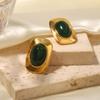 Youthway Vintage Light Luxury Exaggerated Green Opal Oval Earrings  Pvd Plated High Quality Chic Jewelry Waterproof