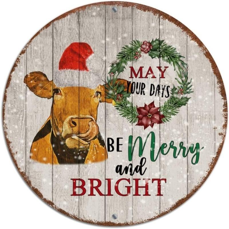 Witch Broom Halloween Sign, Round Aluminum Wall Plaque 20x20cm