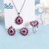 Bolaijewelry Натуральный родолит, кольца, серьги, ожерелье, комплект ювелирных изделий из серебра 925 пробы, изысканные ювелирные изделия для женщин, роскошный подарок на годовщину вечеринки
