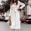 JPNTKY Women's Vintage Casual Solid Color Print Autumn Winter Long Sleeve POLO Neck Jackets & Coats