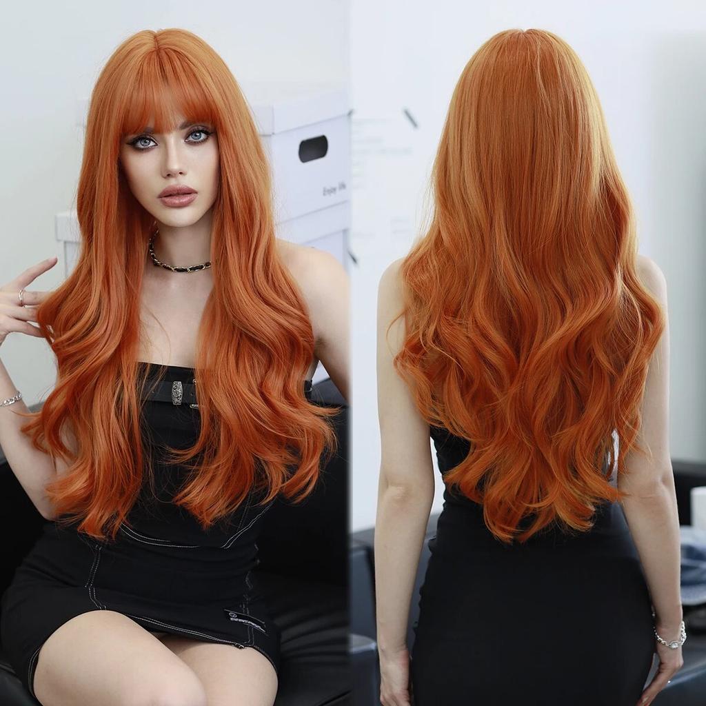 Длинный вьющийся коричневый парик Ombre Blonde для женщин, повседневные вечерние синтетические волосы высокой плотности с свободным телом, волнистые медные парики из волос с челкой