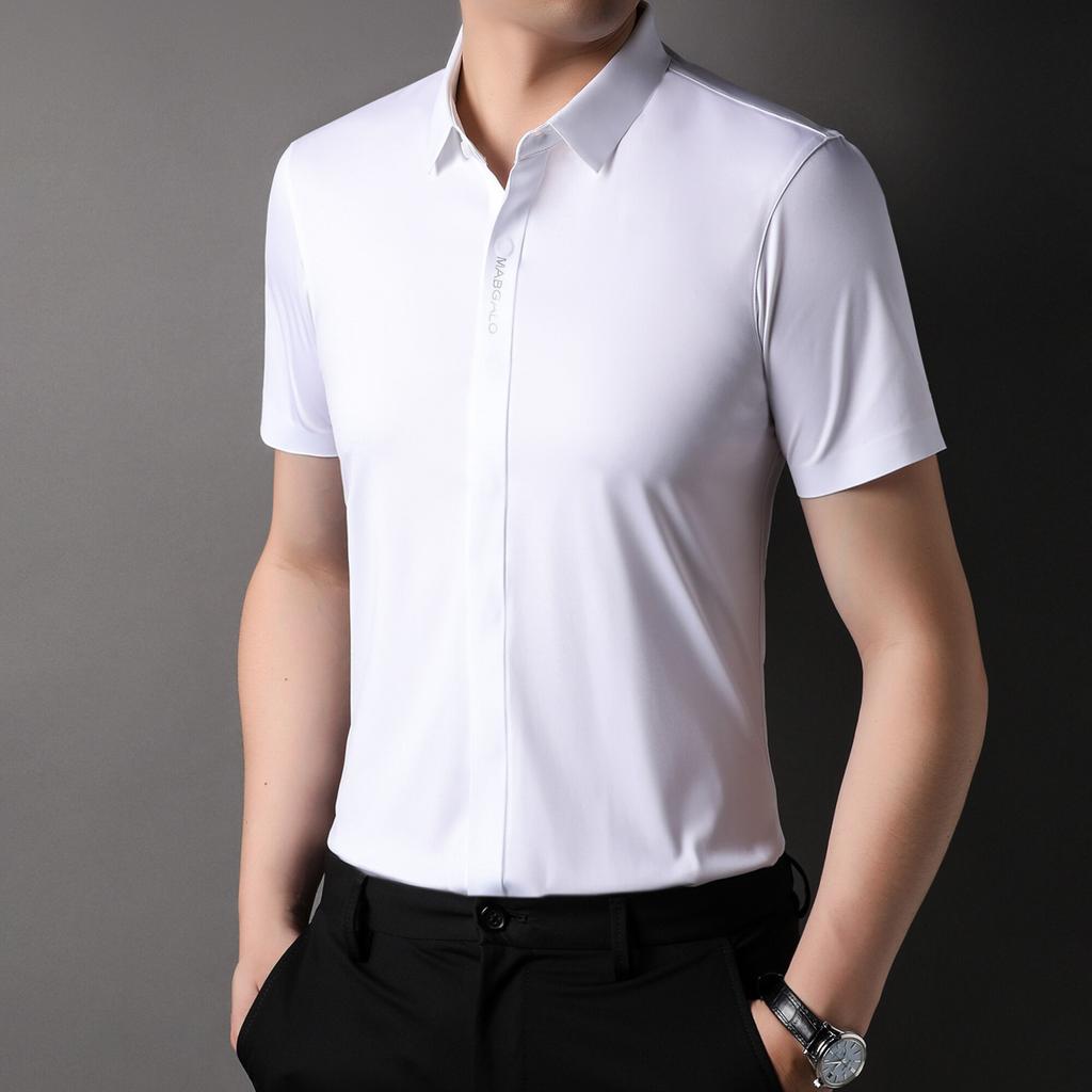 2025 Лето Мужская Однотонная Рубашка Мужская Деловая Платье Гавайские Рубашки Лето Мужская Свободная Блузка с Коротким Рукавом