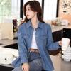 Женская 2024 Высококачественная Ретро Многослойная Синяя Джинсовая Рубашка