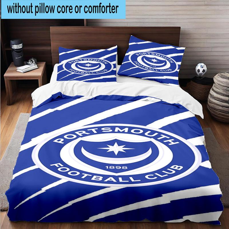 3pcs Portsmouth F.C Printed Bedding Set Duvet Cover Closure Includes 1 Duvet Cover & 2 Pillowcases Bedding Sets Home Decor Gifts