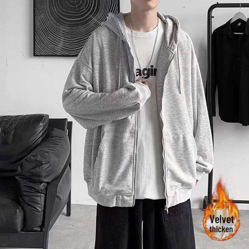 Унисекс Повседневная Спортивная Толстовка: Модная оверсайз куртка на молнии с бархатной подкладкой для осени/зимы
