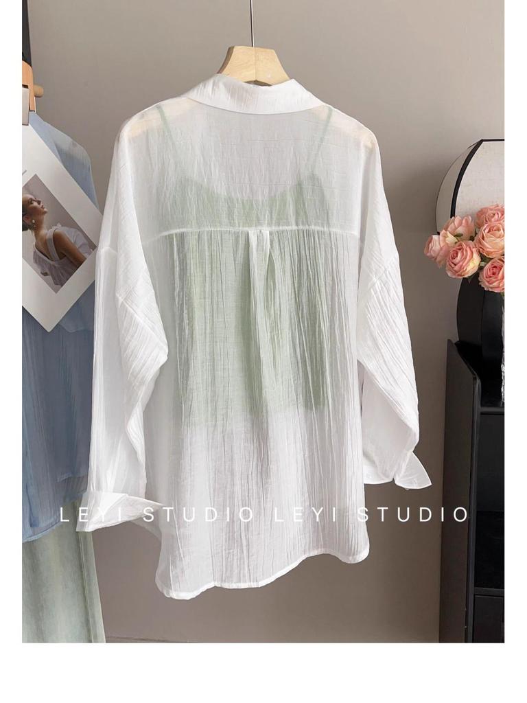 Tencel Crinkle Women's Summer 2024 Oversized Sun Protection Cardigan Shirt