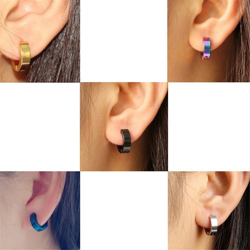 Classic Punk Stainless Steel Ear Clip Black No Pierced Fake Ear Circle Simple All-Match Fashion Pop Garment Accessories