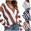 Женский модный полый свитер с v-образным вырезом, женские полосатые вязаные топы