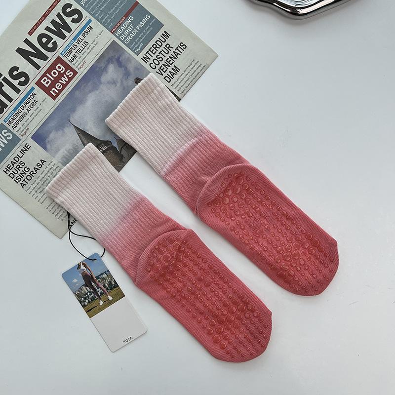 Tie Dye Wool Circle Pure Cotton Non-slip Mid-tube Yoga Socks New Rubber Thick Pilates Socks Indoor Sports Socks
