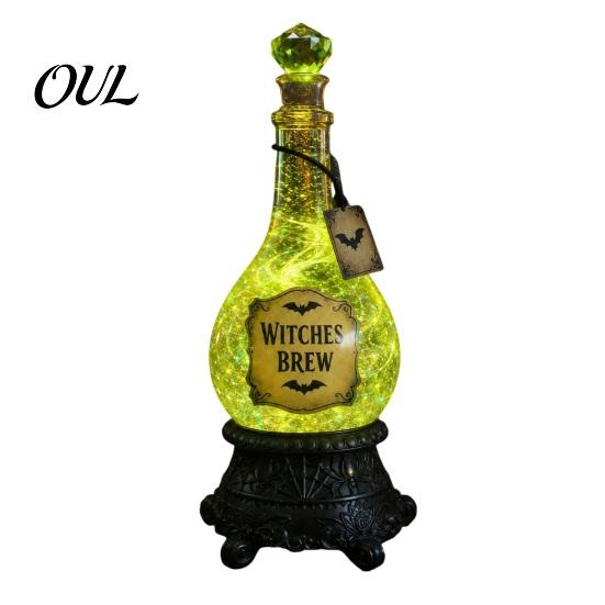 Collectibles for Magic Enthusiasts Halloween Witches Brew Glitter Potion Bottle Light, Resin LED Light Up Retro Decorative Ornaments Jar Decor, Witch