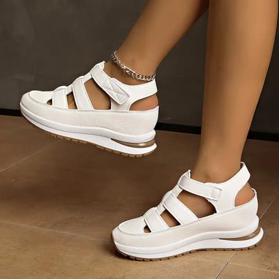 Женские модные сандалии однотонные с круглым носком на платформе и каблуке повседневные спортивные туфли