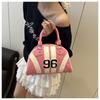 Women's Faux Leather Color Block Stripe Shoulder Bag Summer New Semi Circle Clutch Handbag Trendy Bowler Purse