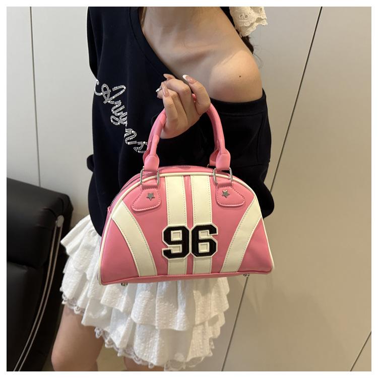 Women's Faux Leather Color Block Stripe Shoulder Bag Summer New Semi Circle Clutch Handbag Trendy Bowler Purse