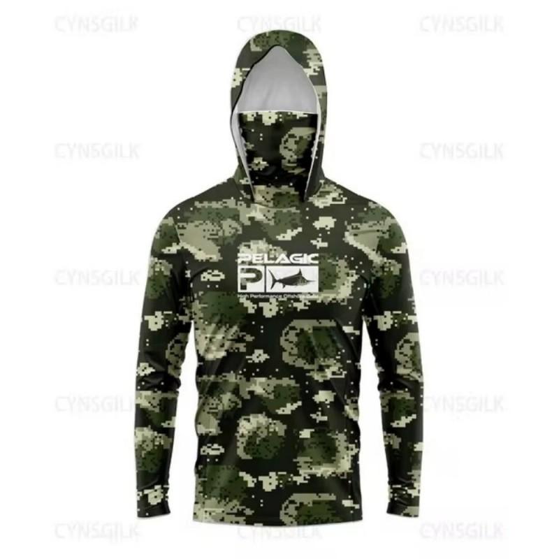Mens Quick-Dry UV Protection Fishing Shirt With Hood Long Sleeve Sunproof Outdoor Sport Top