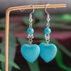 Ethnic Turquoise Love Heart Drop Earrings for Women Bohemian Natural Stone Dangle Earrings Girls Party Birthday Zircon Gifts