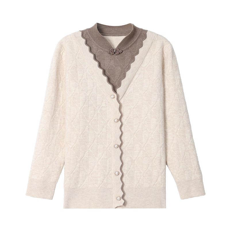 Mom's Winter Velvet Qipao Collar Sweater: Two-Piece Top for Middle-Aged and Elderly Women