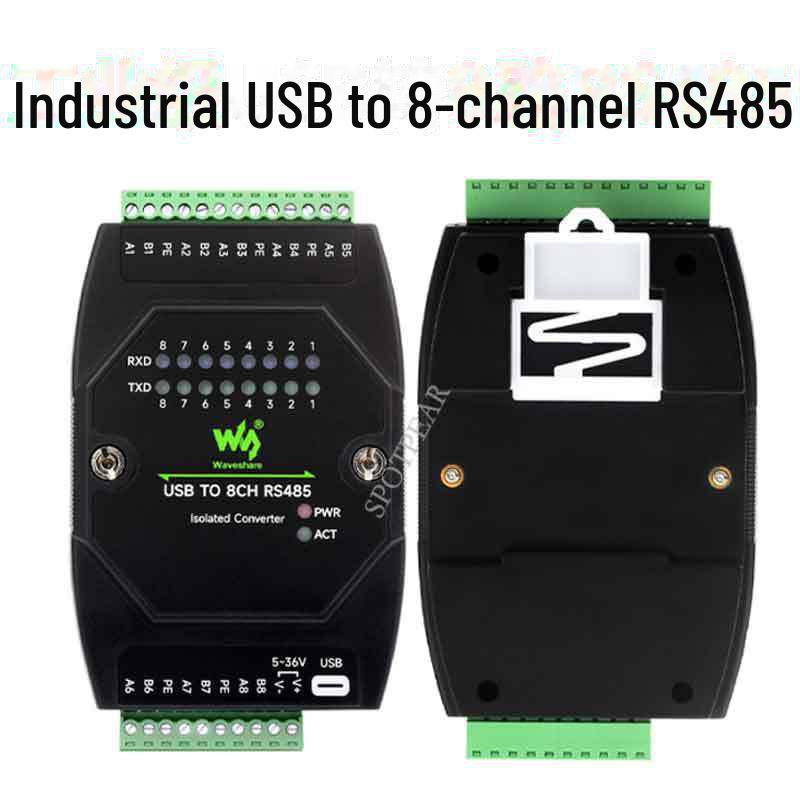 USB to 8-Channel RS485 Industrial Isolated Converter with 35mm Rail/Stack Installation Support