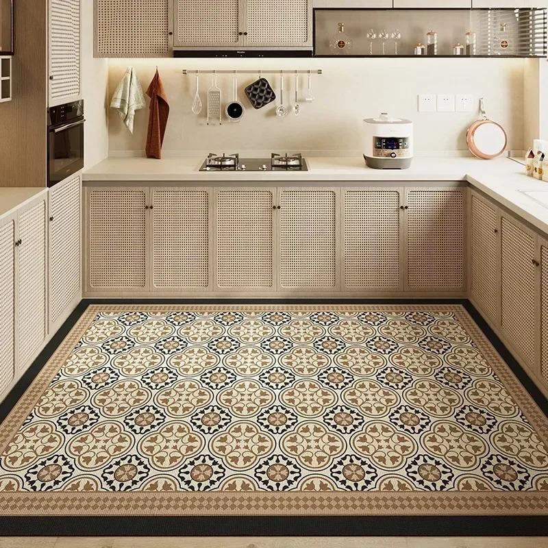 Коврик для кухни ПВХ коврик большого размера водонепроницаемые нескользящие ковры кожаные антимасляные коврики для ног ретро домашний декор ковер