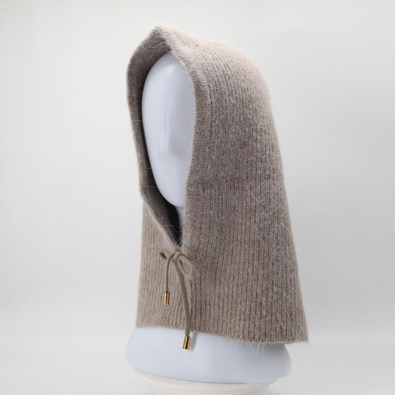 Вязаный шарф из кроличьей шерсти, шапка с капюшоном, женские кашемировые шапочки, теплая зимняя Балаклава унисекс, нагрудник для катания на лыжах, шерстяной чепчик на открытом воздухе, оптовая продажа