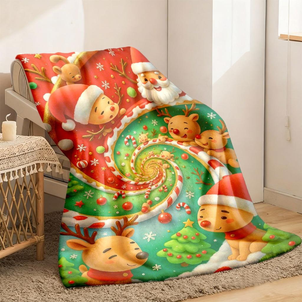 Festive Flannel Blanket Cozy Soft Throw with Santa Reindeer & Snowflakes Design Perfect for Sofa or Birthday Gift AllSeason Comfor