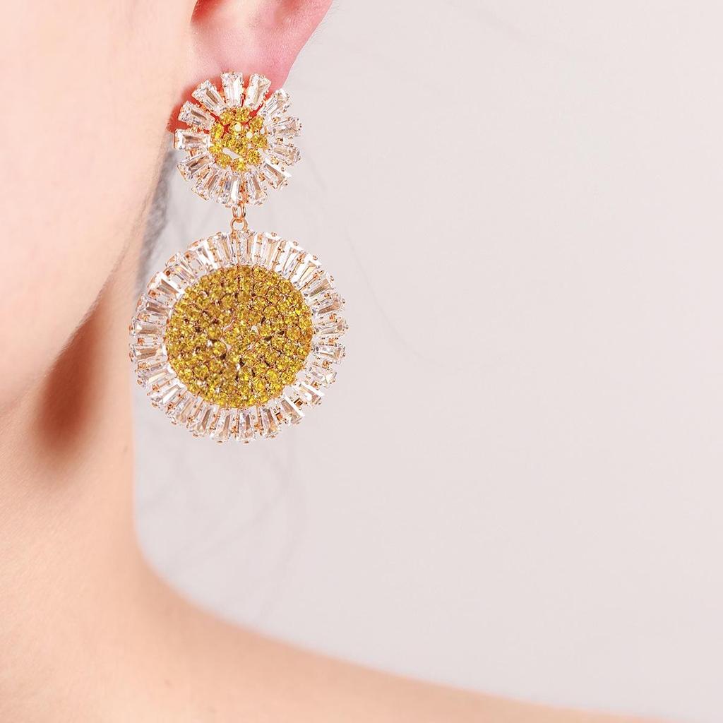 925 Silver Exaggerated Sunflower Dangle Earrings: Colorful, Super Sparkly Statement Jewelry
