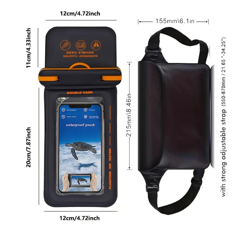 Floating Double Compartment Phone Pouch Clear Waterproof Compatible Swimming Snorkeling Beach Wat Sports Storage Protective Case