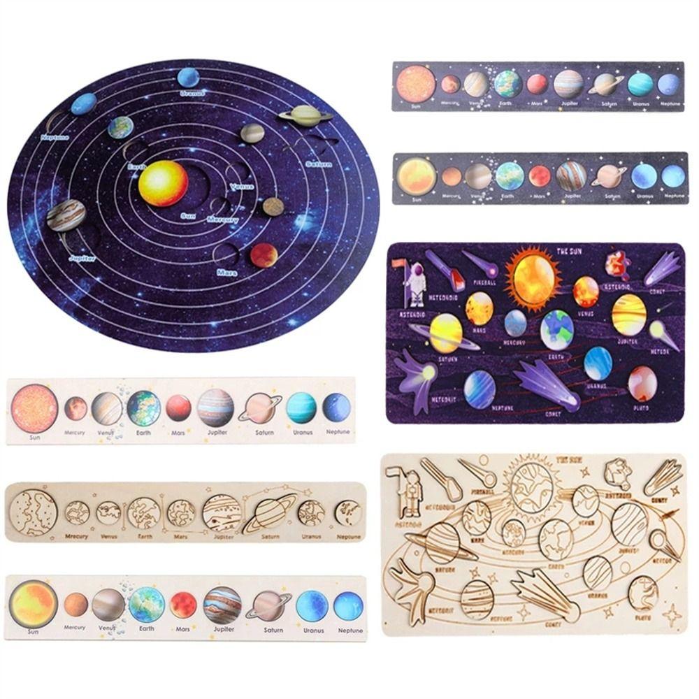 Children Planet Matching Science Planet Puzzles Wooden Puzzle Jigsaw Tray Solar System Puzzle